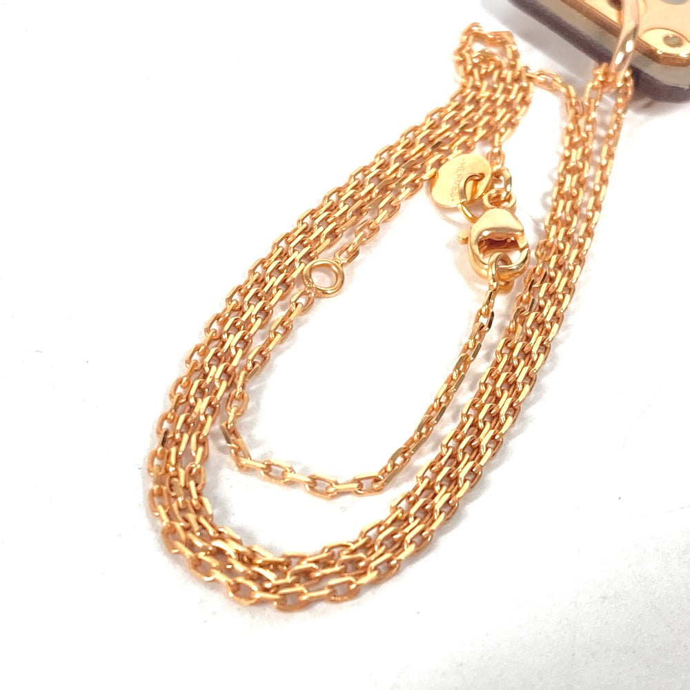 HERMES Necklace Metal, Leather Gray x Pink Gold Heart Chain Asdu Cool PM Women Used