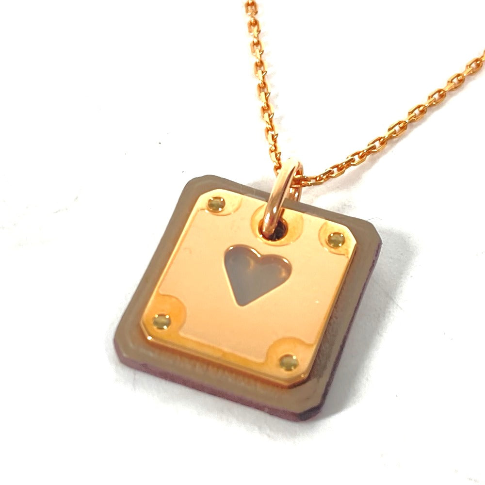 HERMES Necklace Metal, Leather Gray x Pink Gold Heart Chain Asdu Cool PM Women Used