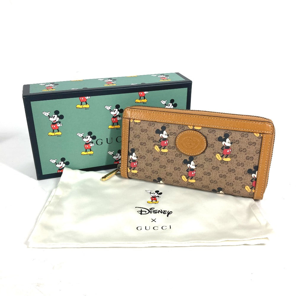 GUCCI Long Wallet Purse 602532 GG Supreme Canvas Beige x brown Mini GG Supreme DISNEY Disney collaboration Mickey Mouse Women Used