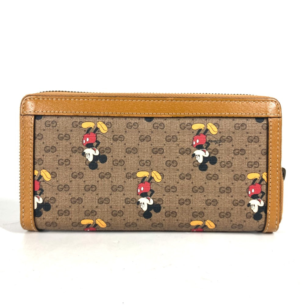 GUCCI Long Wallet Purse 602532 GG Supreme Canvas Beige x brown Mini GG Supreme DISNEY Disney collaboration Mickey Mouse Women Used