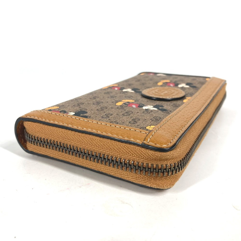 GUCCI Long Wallet Purse 602532 GG Supreme Canvas Beige x brown Mini GG Supreme DISNEY Disney collaboration Mickey Mouse Women Used