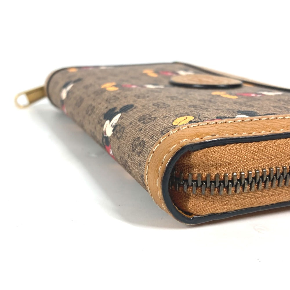 GUCCI Long Wallet Purse 602532 GG Supreme Canvas Beige x brown Mini GG Supreme DISNEY Disney collaboration Mickey Mouse Women Used