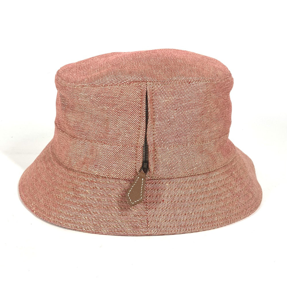 HERMES hat linen Red apparel Side zip fastener Women 58 Used