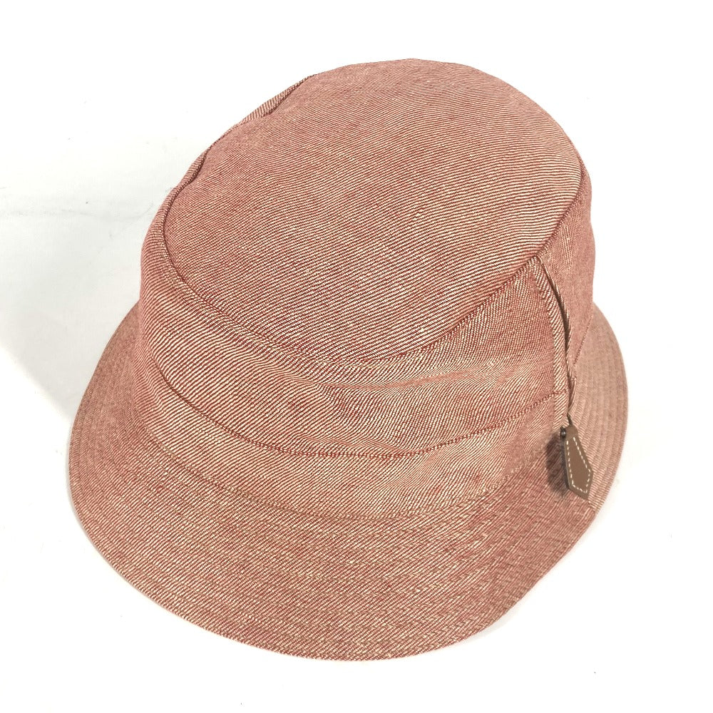 HERMES hat linen Red apparel Side zip fastener Women 58 Used