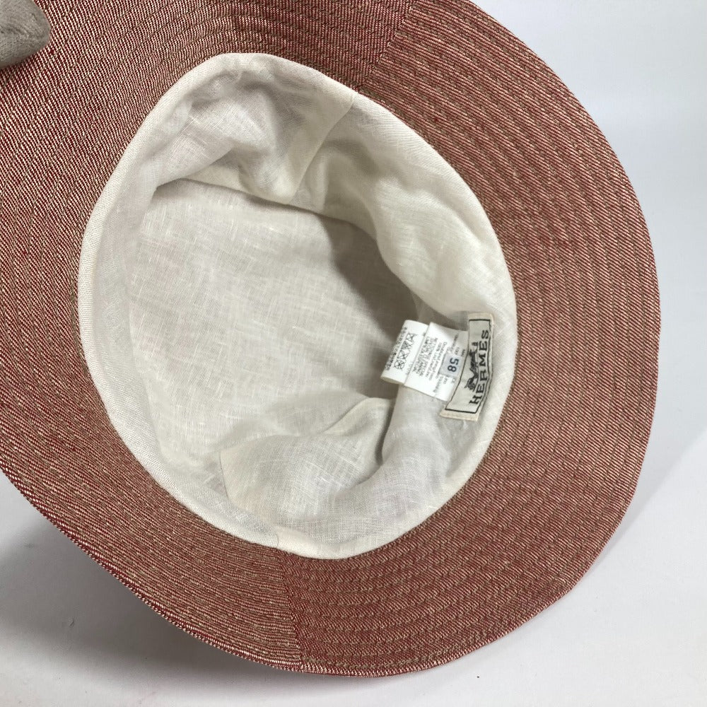 HERMES hat linen Red apparel Side zip fastener Women 58 Used