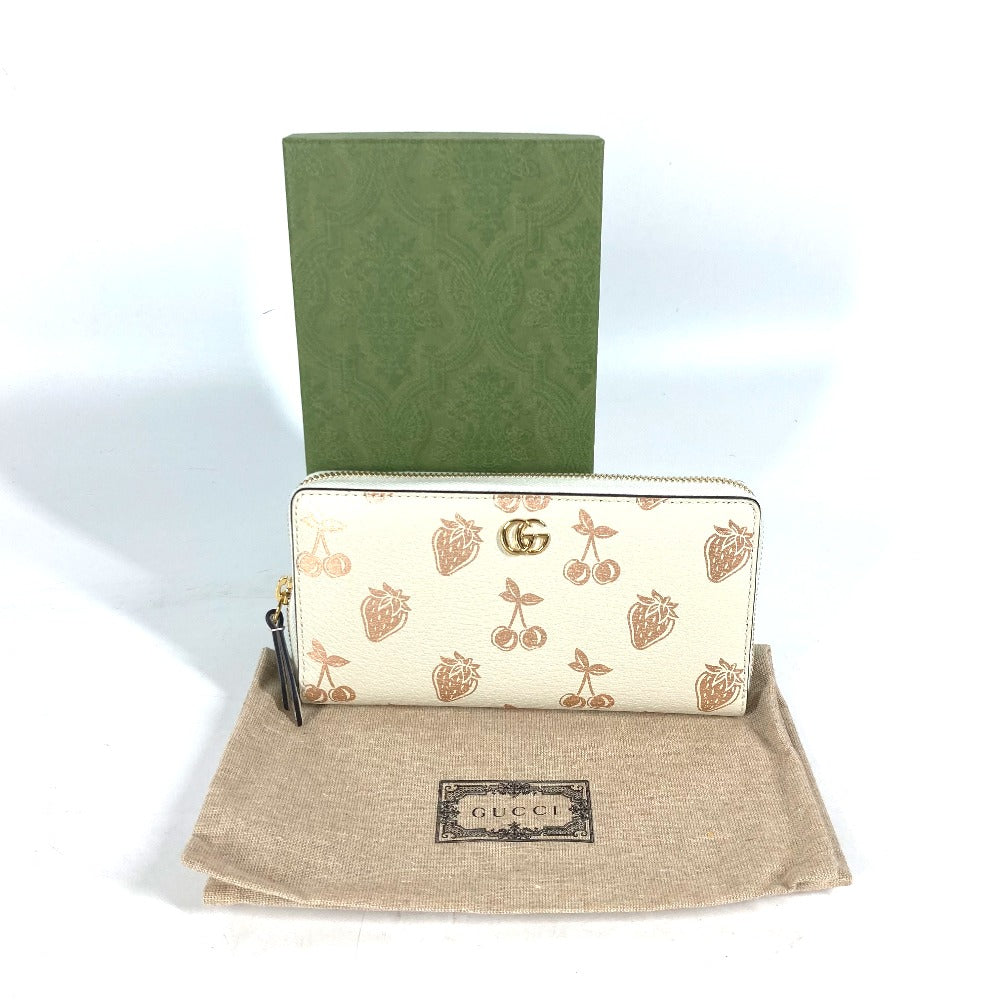 GUCCI Long Wallet Purse 456117 leather White x pink GG Marmont Cherry Strawberry Valentine Women Used
