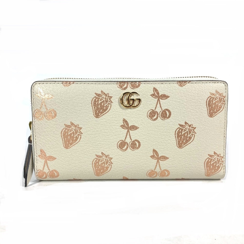 GUCCI Long Wallet Purse 456117 leather White x pink GG Marmont Cherry Strawberry Valentine Women Used