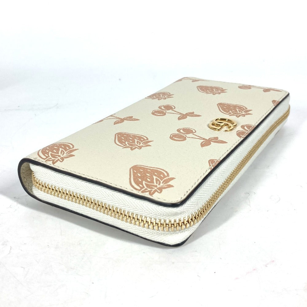 GUCCI Long Wallet Purse 456117 leather White x pink GG Marmont Cherry Strawberry Valentine Women Used