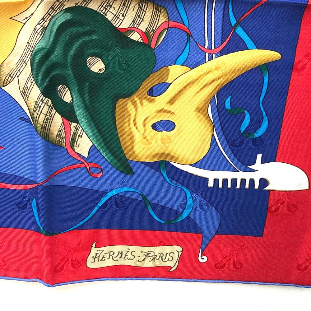 HERMES scarf silk Blue x red Venice Carnival CARNAVAL DE VENISE Women Used