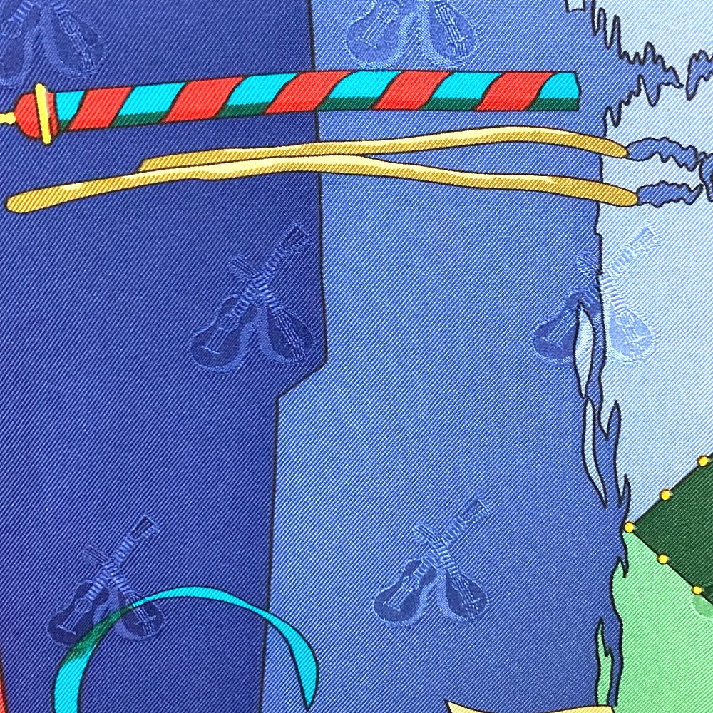HERMES scarf silk Blue x red Venice Carnival CARNAVAL DE VENISE Women Used