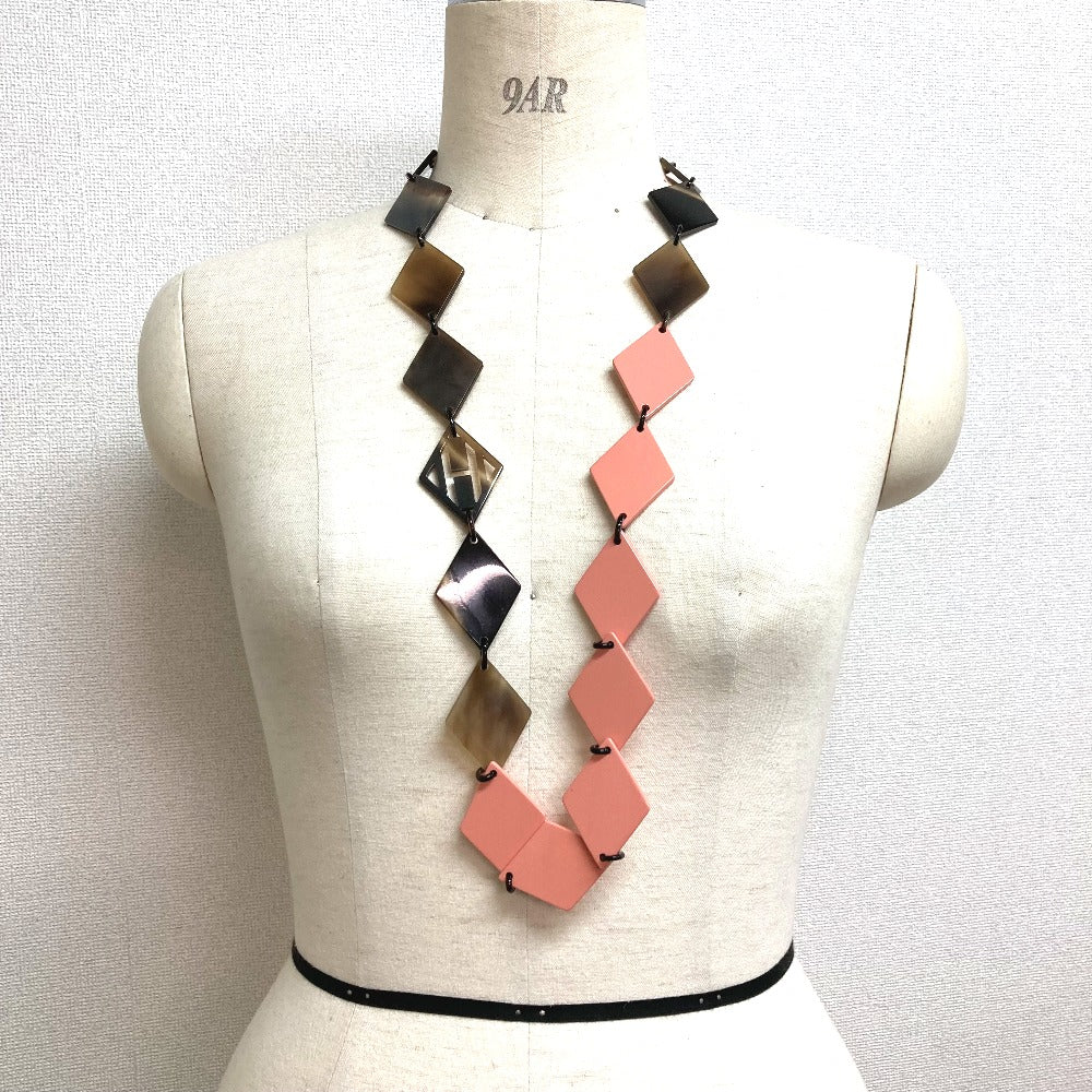 HERMES Necklace Lacquer, Buffalo Horn Brown x pink Long necklace Women Used