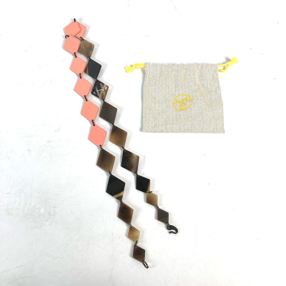 HERMES Necklace Lacquer, Buffalo Horn Brown x pink Long necklace Women Used