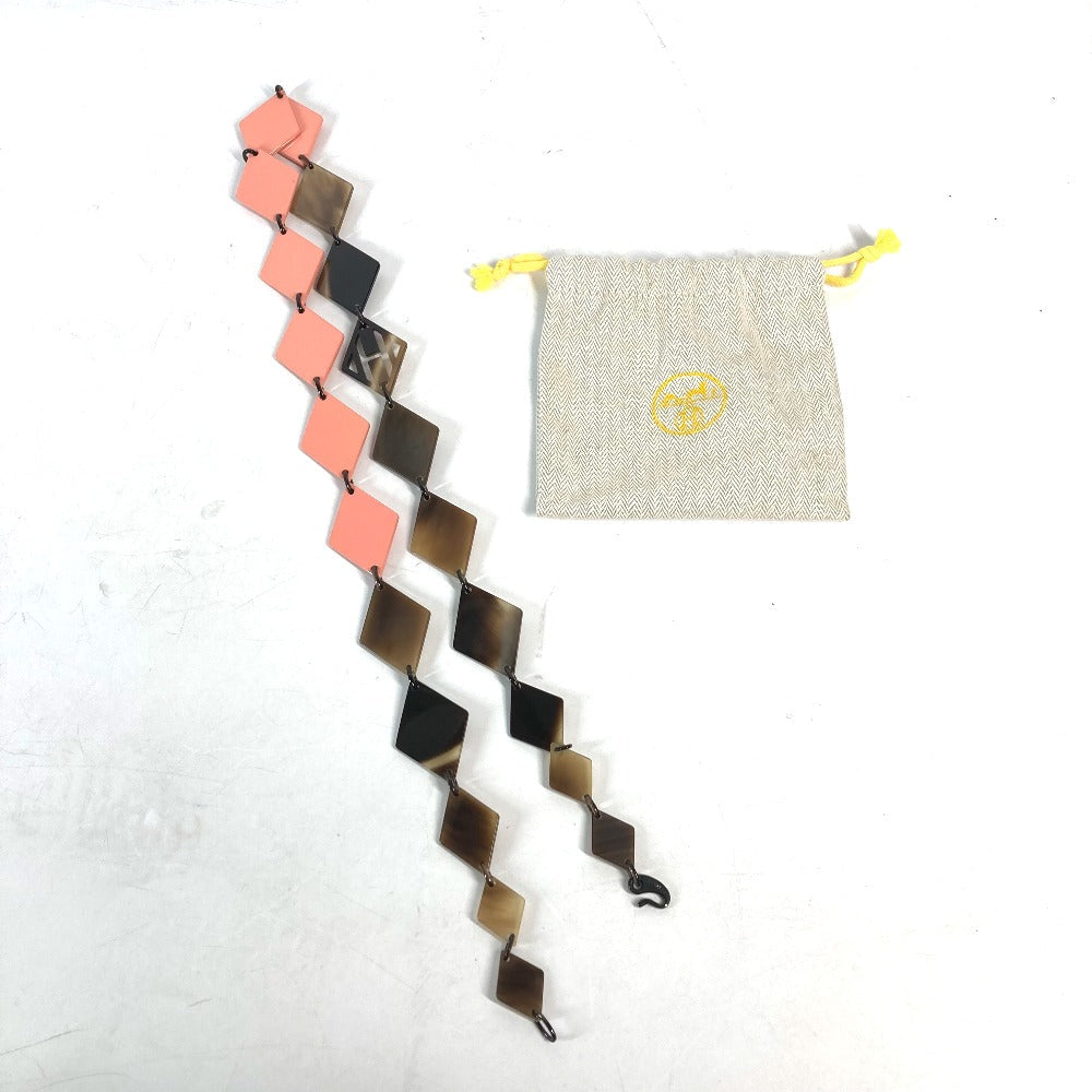 HERMES Necklace Lacquer, Buffalo Horn Brown x pink Long necklace Women Used