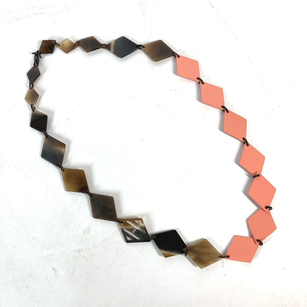 HERMES Necklace Lacquer, Buffalo Horn Brown x pink Long necklace Women Used
