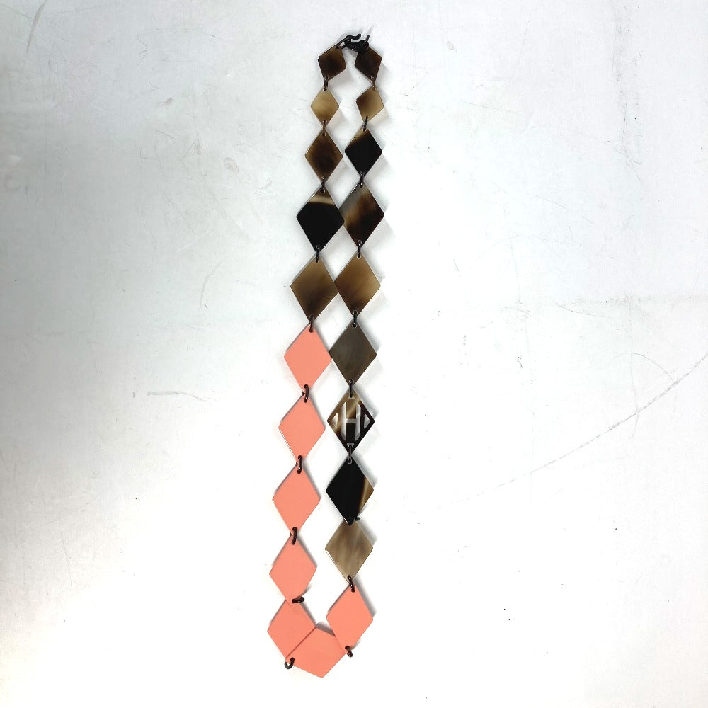 HERMES Necklace Lacquer, Buffalo Horn Brown x pink Long necklace Women Used