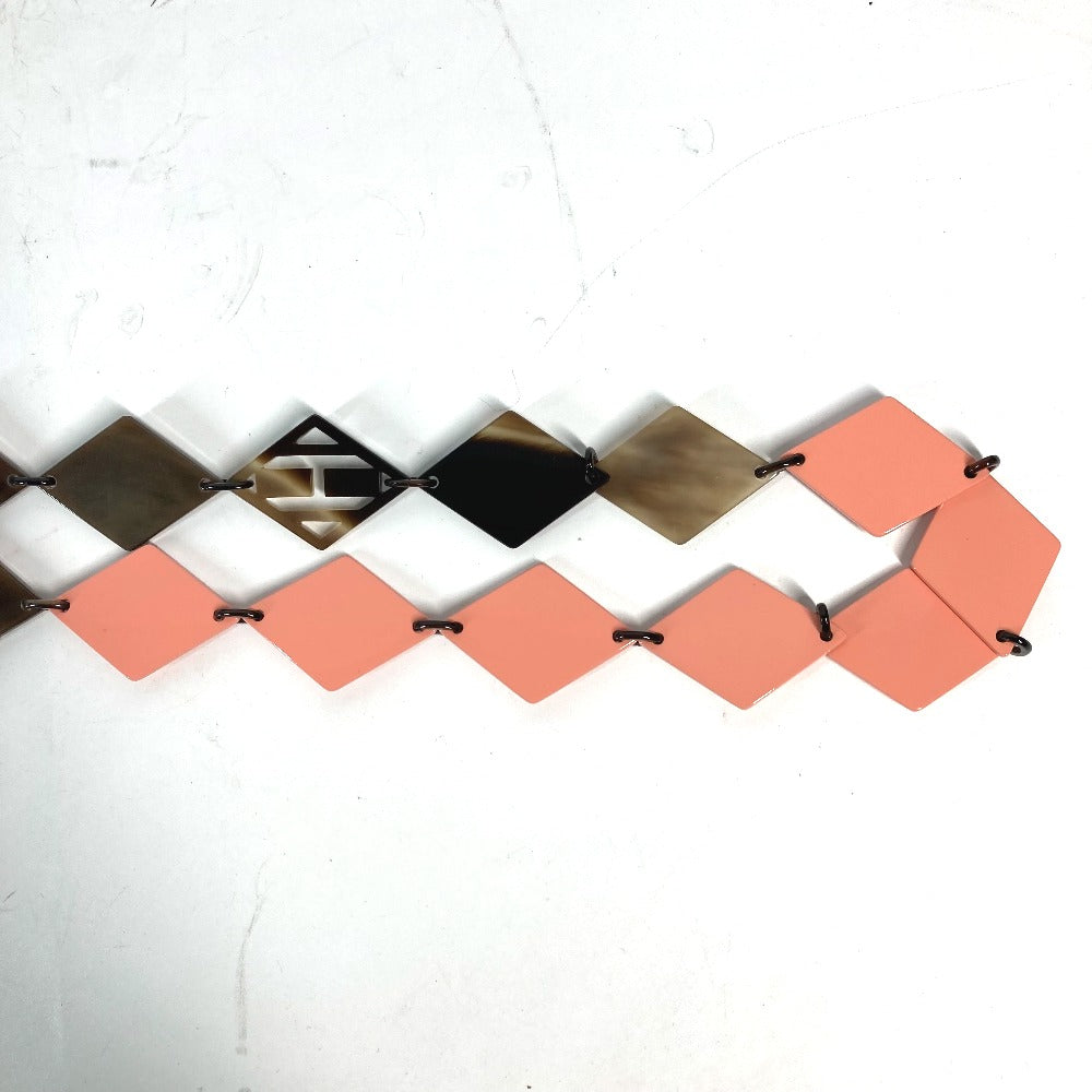 HERMES Necklace Lacquer, Buffalo Horn Brown x pink Long necklace Women Used