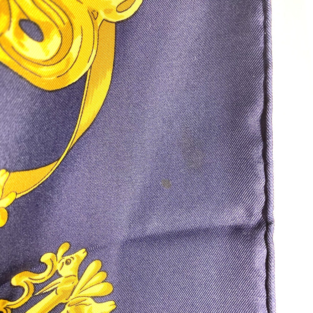 HERMES scarf silk Navy x gold LES CAVALIERS D'OR Golden knight Women Used