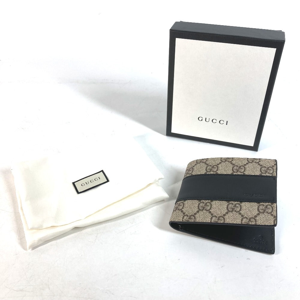 GUCCI Folded wallet 451240 GG Supreme Canvas Black x beige GG Supreme Eden mens Used