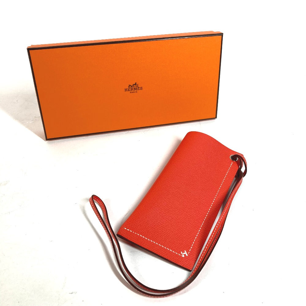 HERMES glasses case Calfskin Orange strap Hserie Women Used