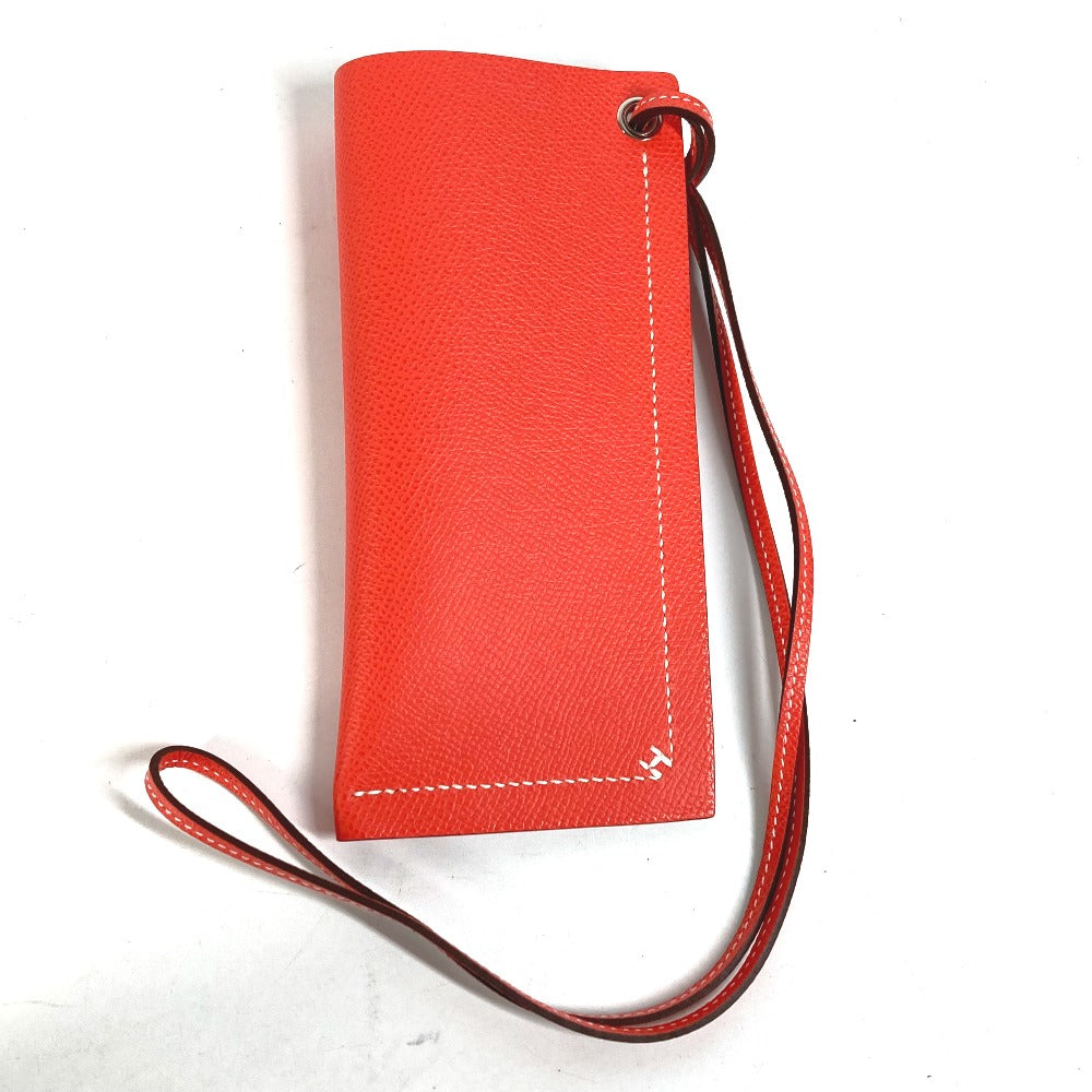 HERMES glasses case Calfskin Orange strap Hserie Women Used