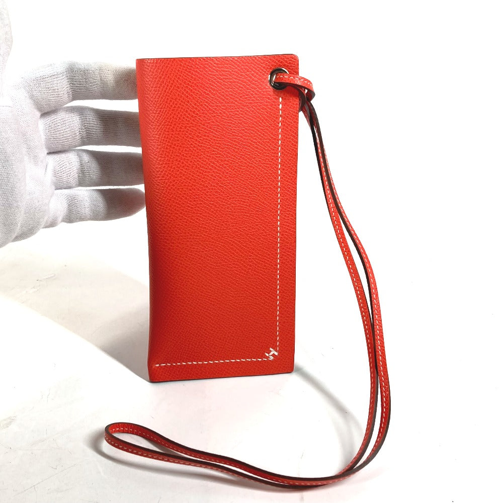 HERMES glasses case Calfskin Orange strap Hserie Women Used
