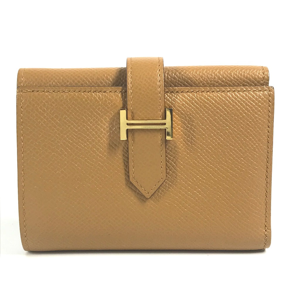 HERMES Trifold wallet Epsom Brown x light blue H logo bicolor Bean combine