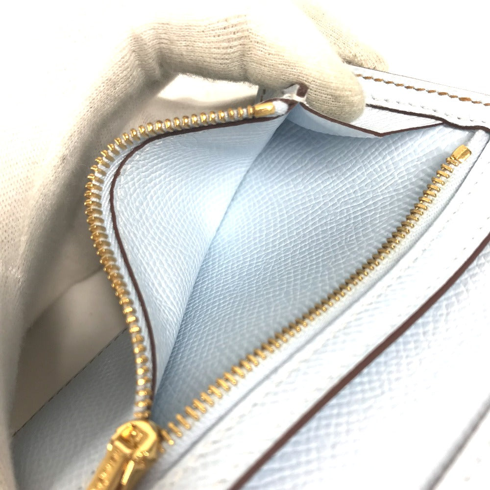 HERMES Trifold wallet Epsom Brown x light blue H logo bicolor Bean combine