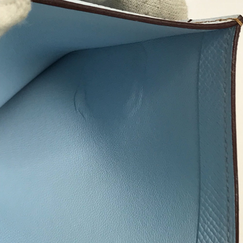 HERMES Trifold wallet Epsom Brown x light blue H logo bicolor Bean combine