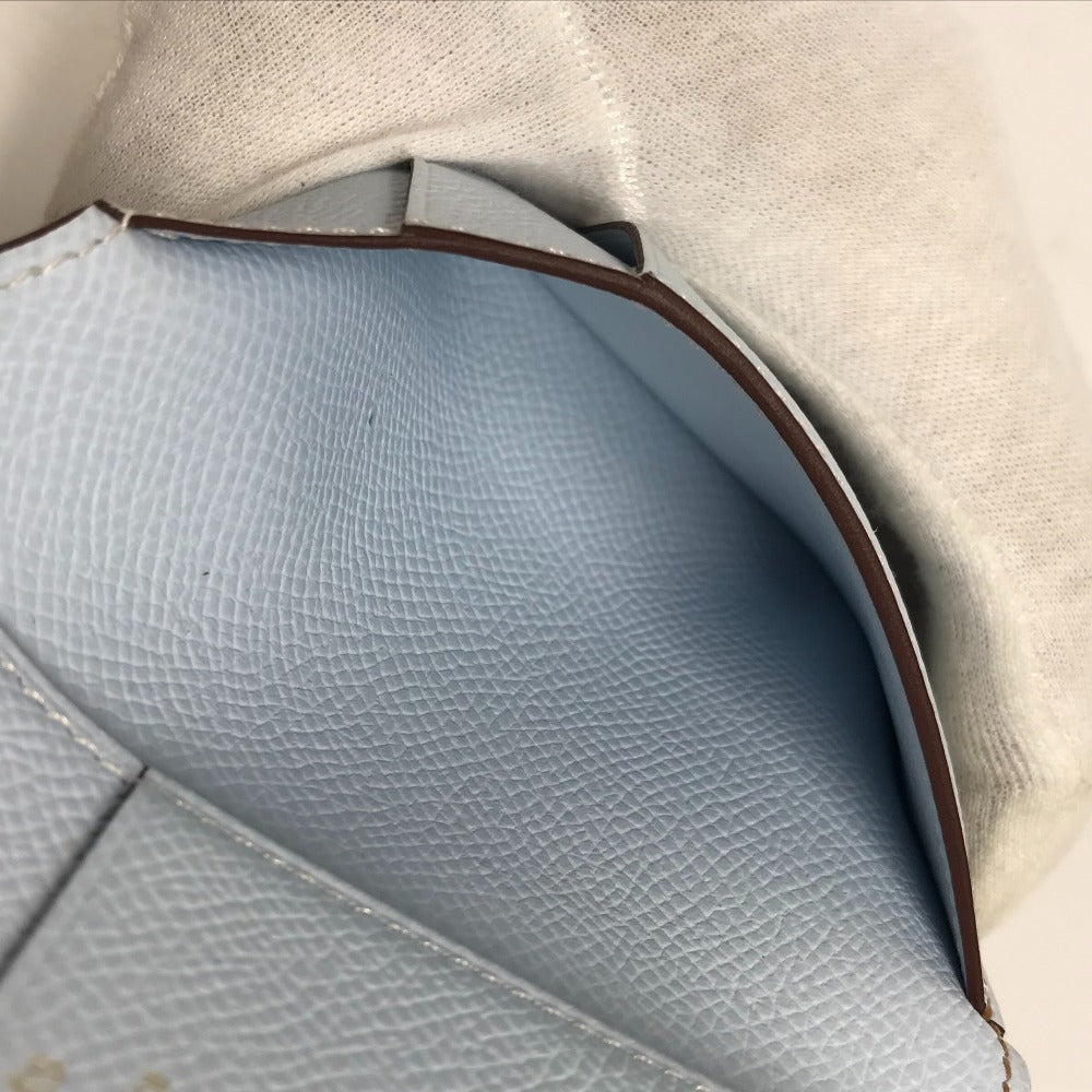 HERMES Trifold wallet Epsom Brown x light blue H logo bicolor Bean combine