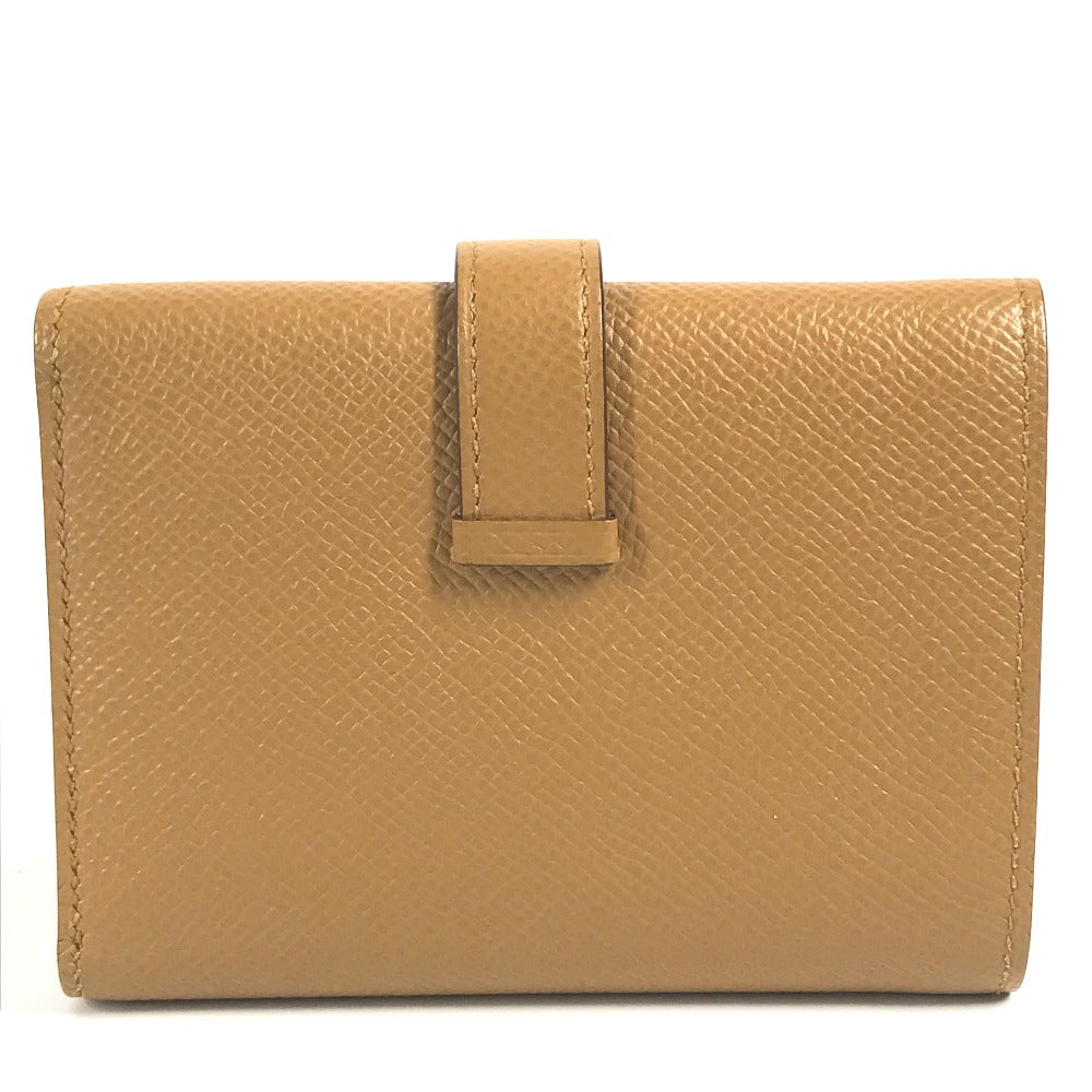 HERMES Trifold wallet Epsom Brown x light blue H logo bicolor Bean combine