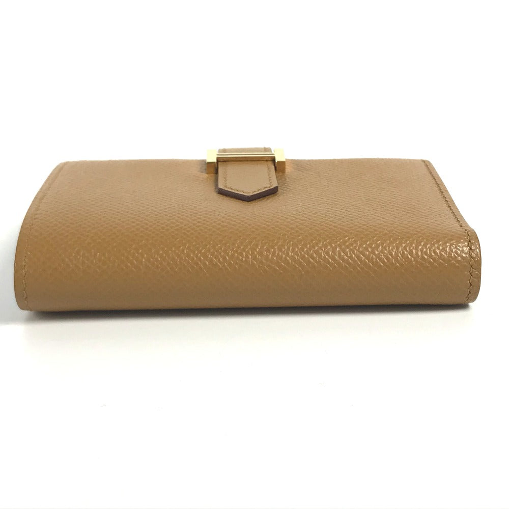 HERMES Trifold wallet Epsom Brown x light blue H logo bicolor Bean combine