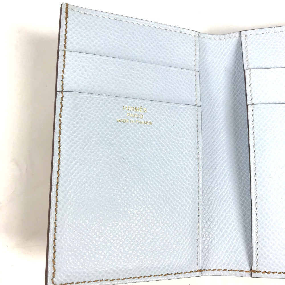 HERMES Trifold wallet Epsom Brown x light blue H logo bicolor Bean combine