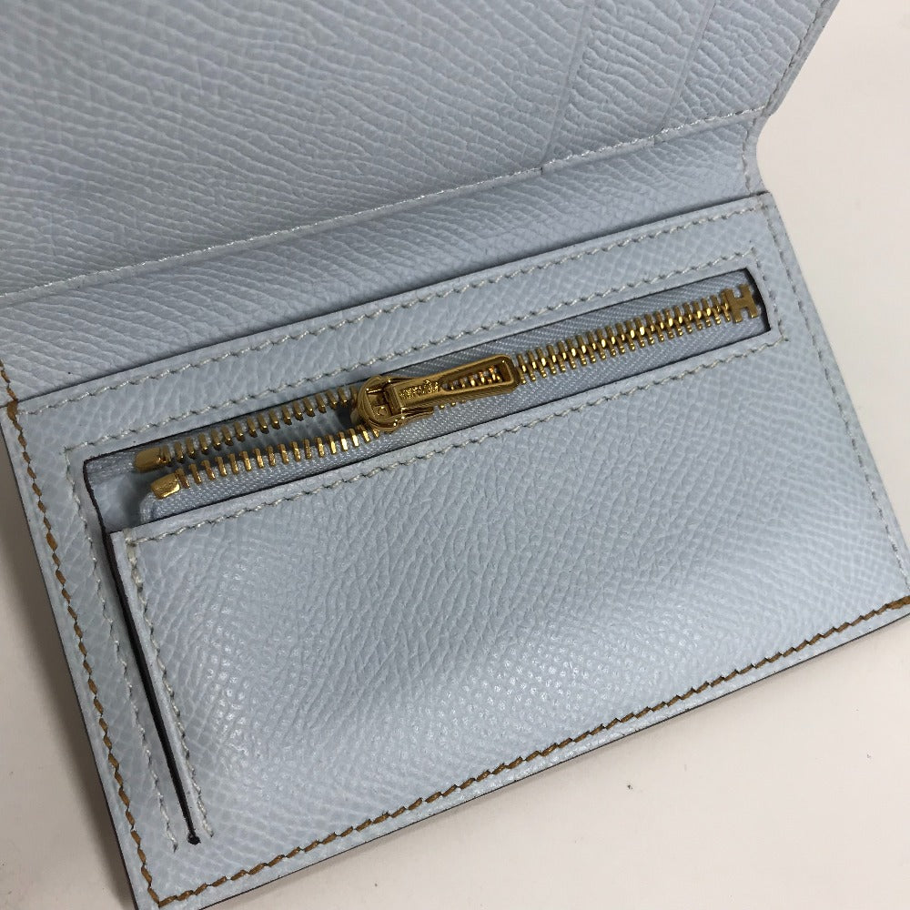 HERMES Trifold wallet Epsom Brown x light blue H logo bicolor Bean combine