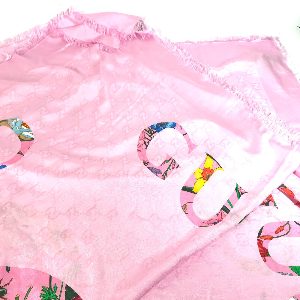 GUCCI shawl 663676  Silk, Rayon pink Floral GG logo Flora Women Used