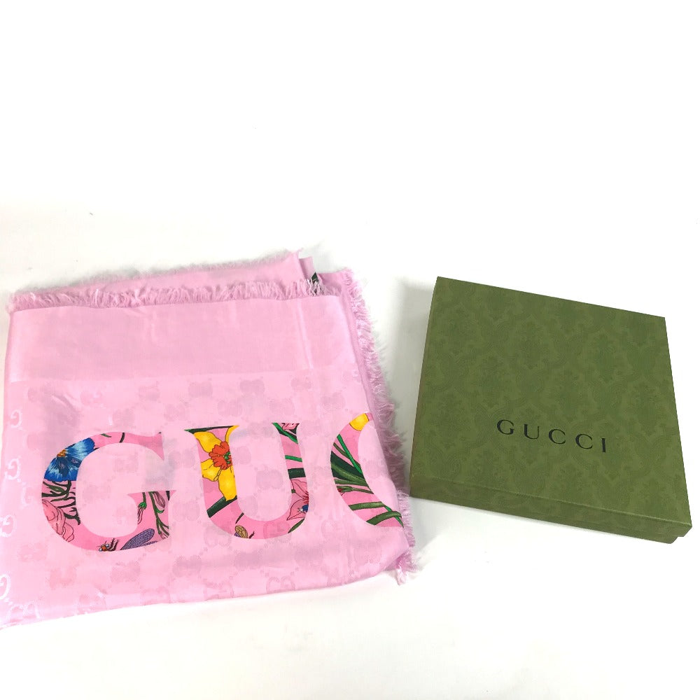 GUCCI shawl 663676  Silk, Rayon pink Floral GG logo Flora Women Used