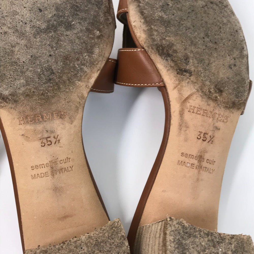 HERMES Sandals leather Brown H logo Oasis Oasis Women 35.5 Used