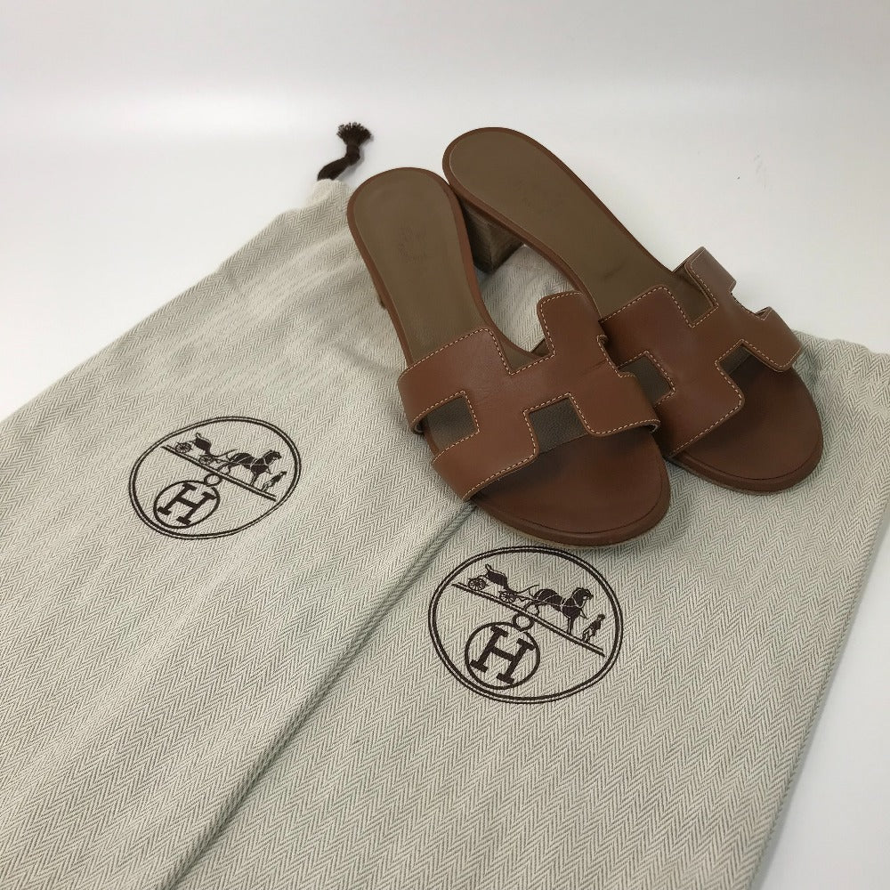HERMES Sandals leather Brown H logo Oasis Oasis Women 35.5 Used