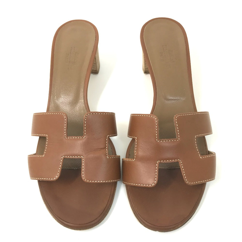 HERMES Sandals leather Brown H logo Oasis Oasis Women 35.5 Used