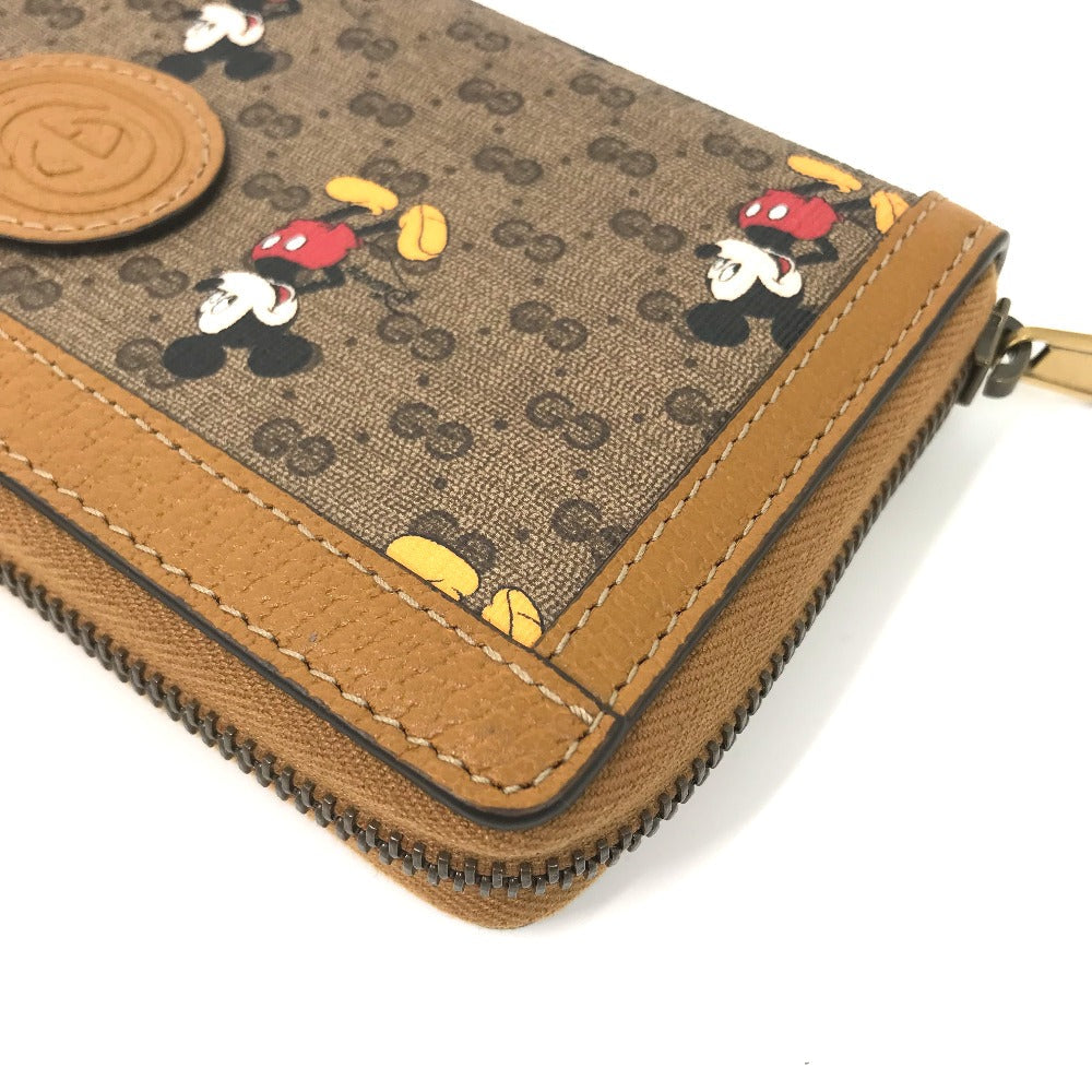 GUCCI Long Wallet Purse 602532 GG Supreme Canvas Beige x brown Mini GG Supreme DISNEY Collaboration Mickey Mouse Women Used