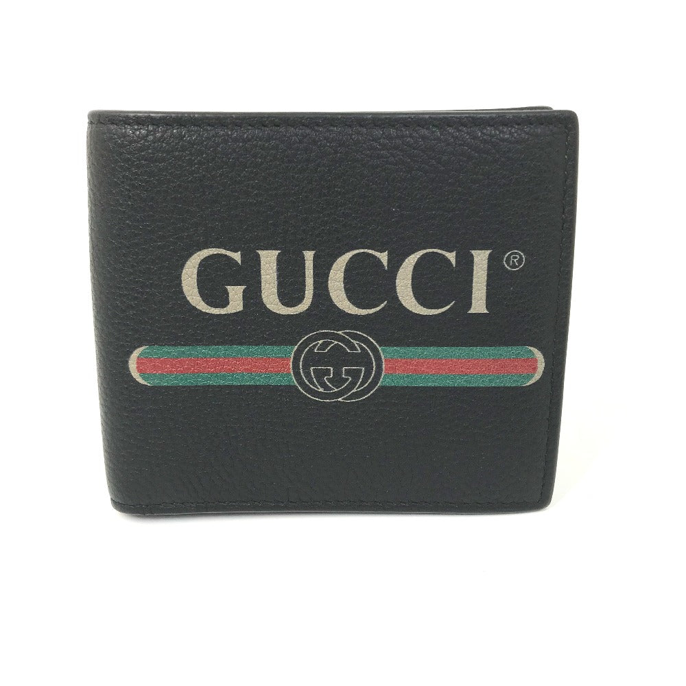 GUCCI Folded wallet 496316 leather black Vintage logo print mens Used