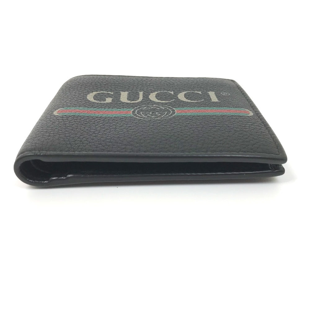 GUCCI Folded wallet 496316 leather black Vintage logo print mens Used