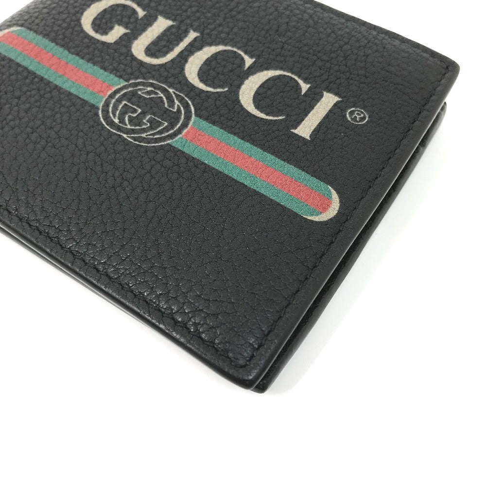 GUCCI Folded wallet 496316 leather black Vintage logo print mens Used