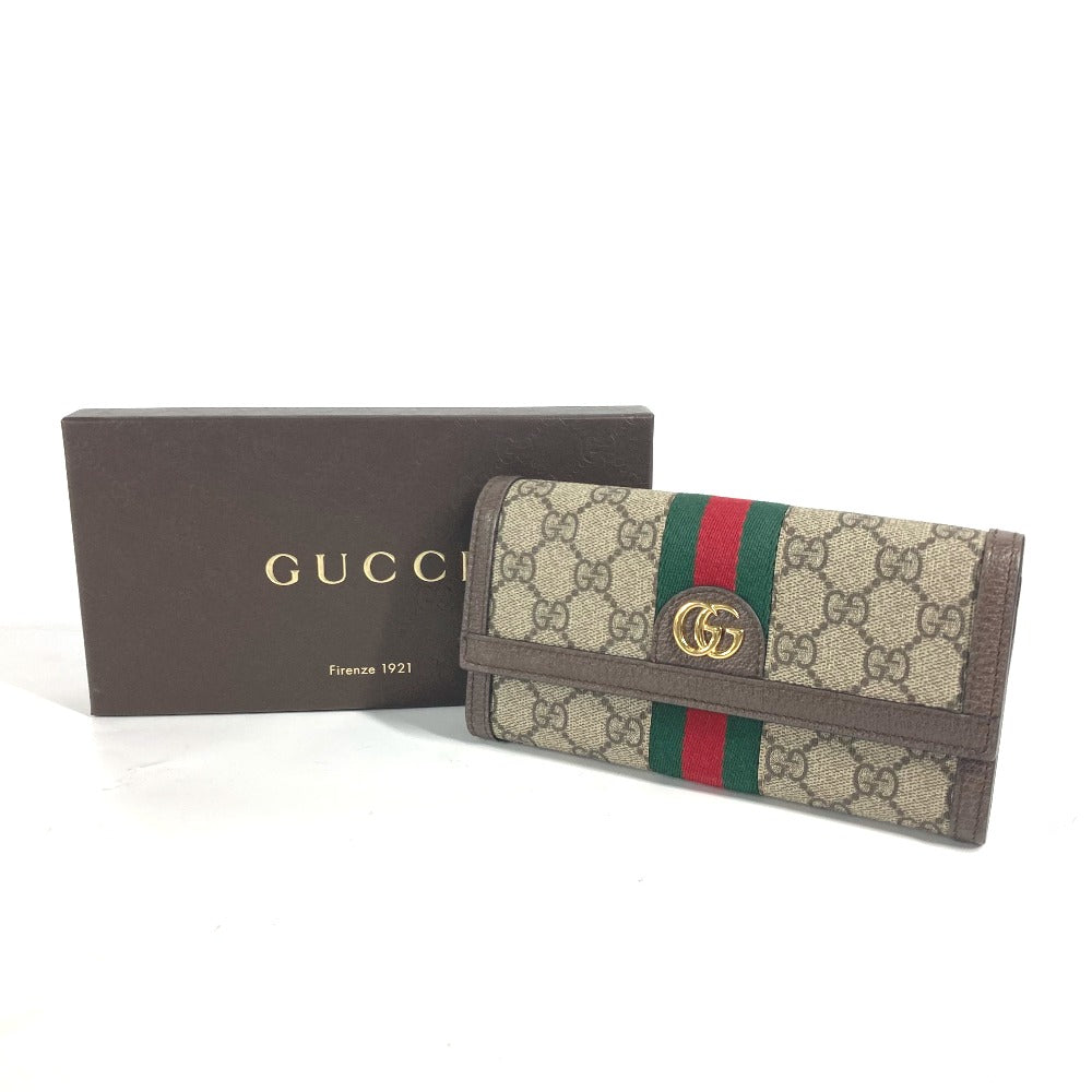 GUCCI Long Wallet Purse 523153 GG Supreme Canvas beige Sherry line Ophidia GG Continental Wallet Women Used