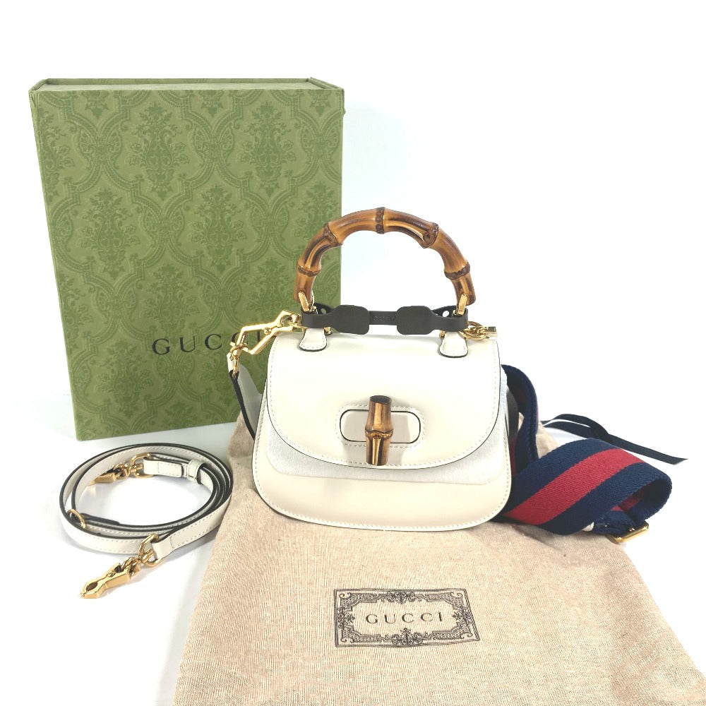 GUCCI Handbag 686864 leather white Bamboo 2WAY bag Women Used