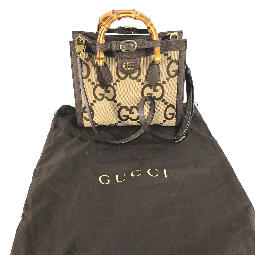 GUCCI Shoulder Bag 660195 GG canvas / leather beige Gucci Diana Bamboo Jumbo GG Small Tote Bag Women Used