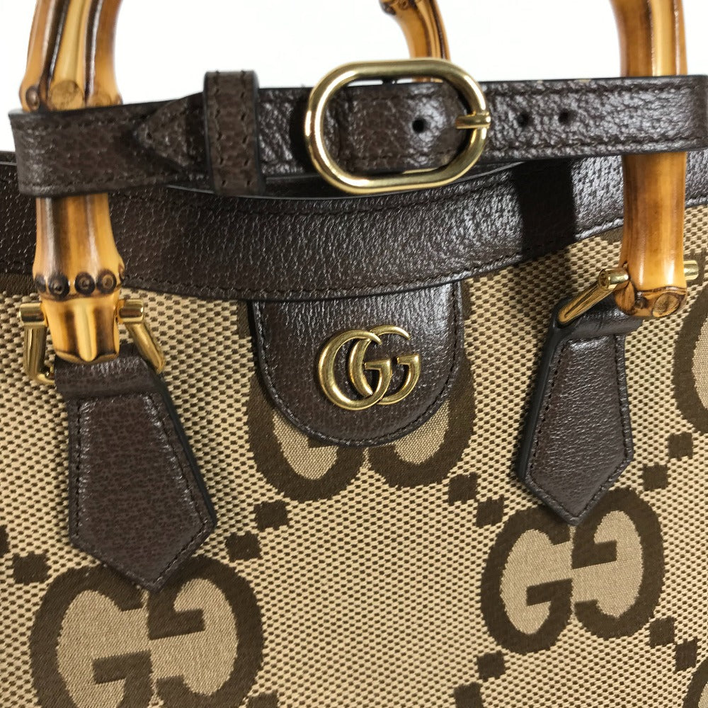 GUCCI Shoulder Bag 660195 GG canvas / leather beige Gucci Diana Bamboo Jumbo GG Small Tote Bag Women Used