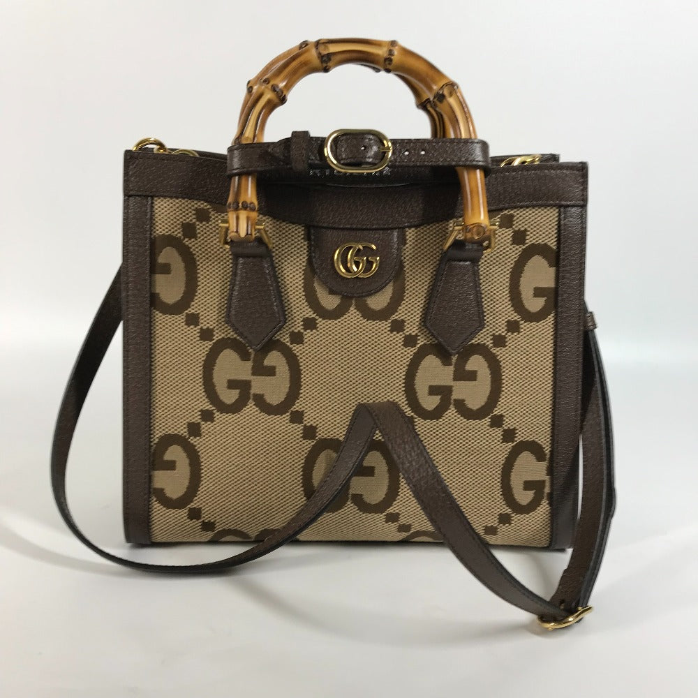 GUCCI Shoulder Bag 660195 GG canvas / leather beige Gucci Diana Bamboo Jumbo GG Small Tote Bag Women Used