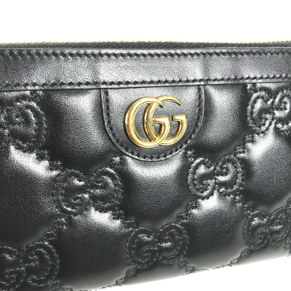GUCCI Long Wallet Purse 723784 leather black Long wallet GG matelass quilting mens Used