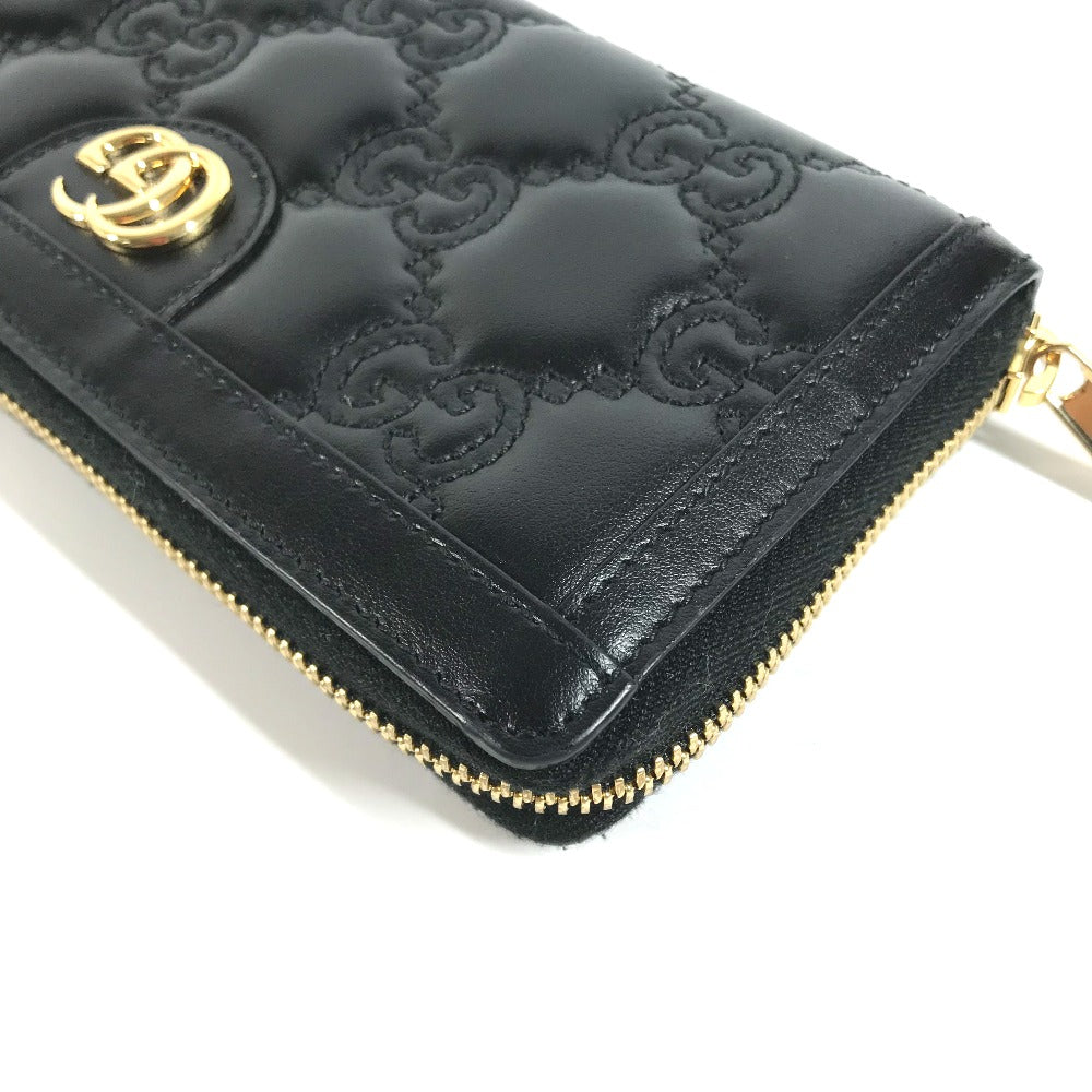 GUCCI Long Wallet Purse 723784 leather black Long wallet GG matelass quilting mens Used