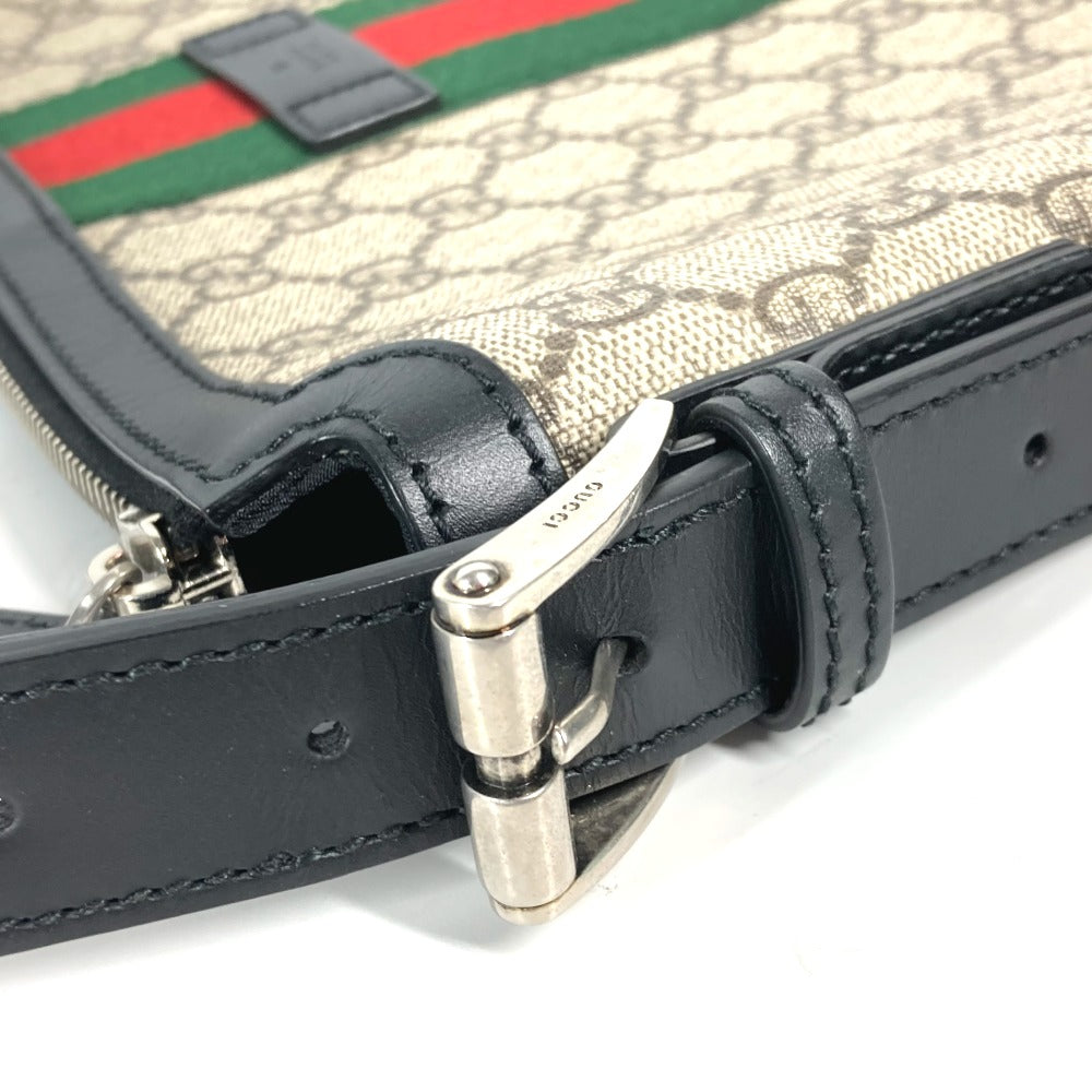 GUCCI Shoulder Bag 387111 GG Supreme Canvas Beige x black GG Supreme Shelly Line Web Line unisex(Unisex) Used